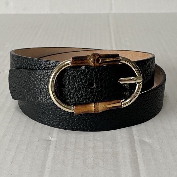 J Mclaughlin Womens Dress Belt Size L Black Pebbled Leather Bamboo Buckle Preppy main image 10